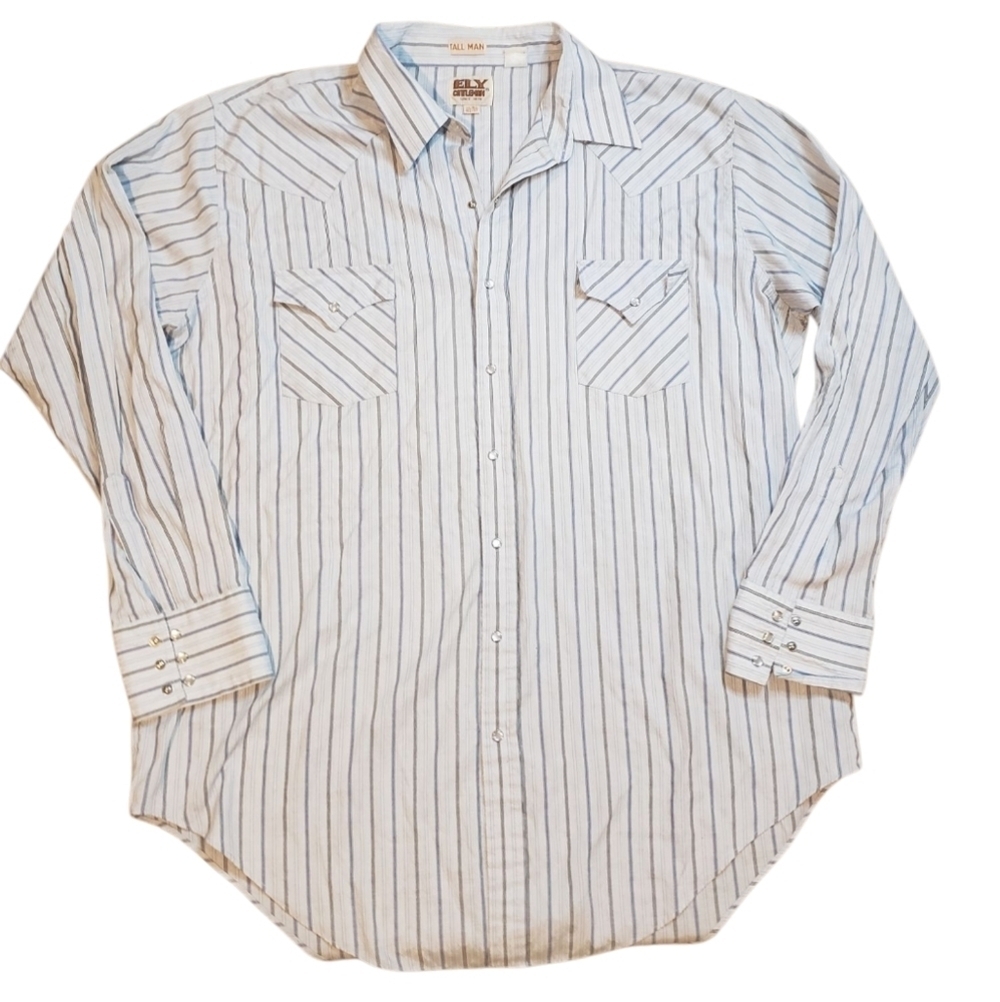 Ely Cattleman Light Blue Stripe Western Rodeo Pearl Snap Shirt 2XL Tall